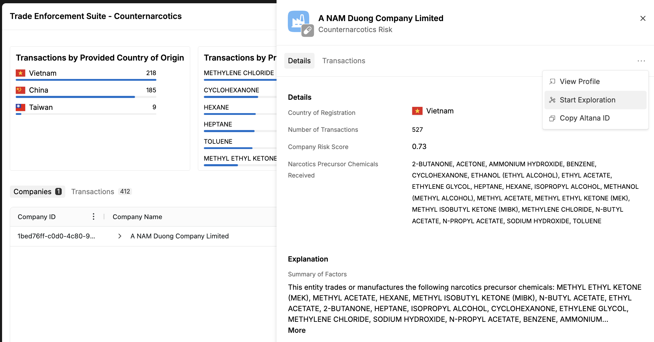 Sidesheet showing Start Exploration option alongside View Profile