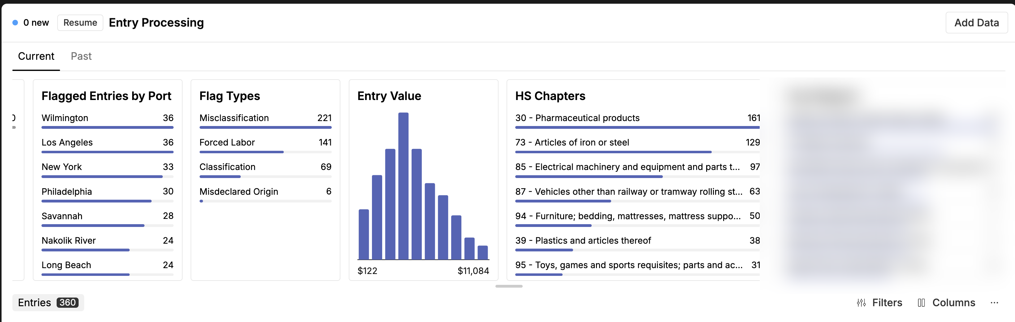 The Entry Processing home view with the Add Data button in the top right