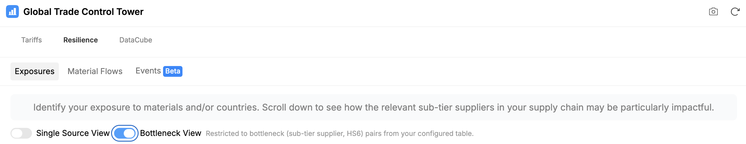 Bottleneck View turned on to focus on bottleneck sub-tier supplier and HS6 pairs